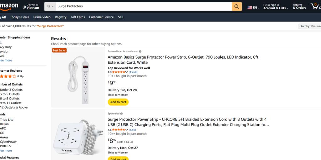 1. Ổ cắm & Surge Protectors (Electronics)