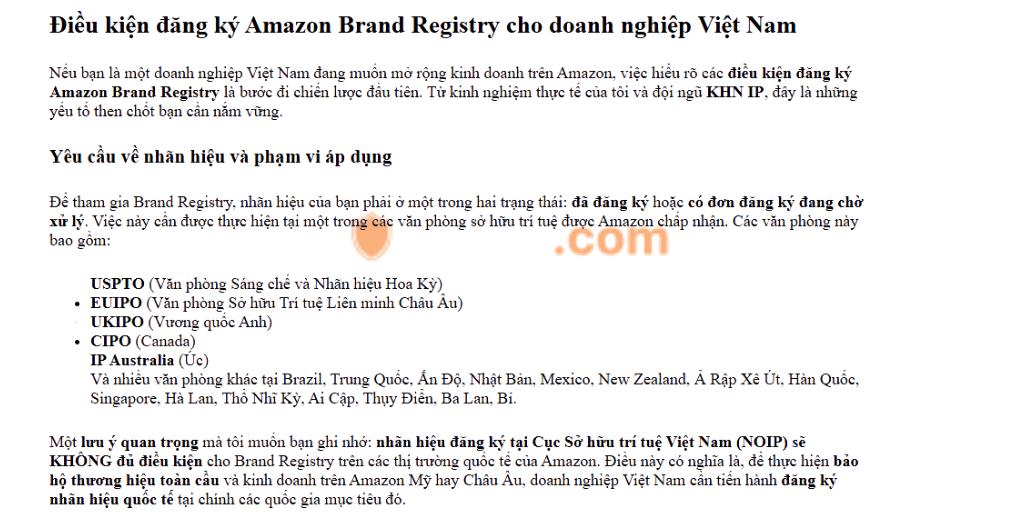Điều kiện đăng ký Amazon Brand Registry cho doanh nghiệp Việt Nam