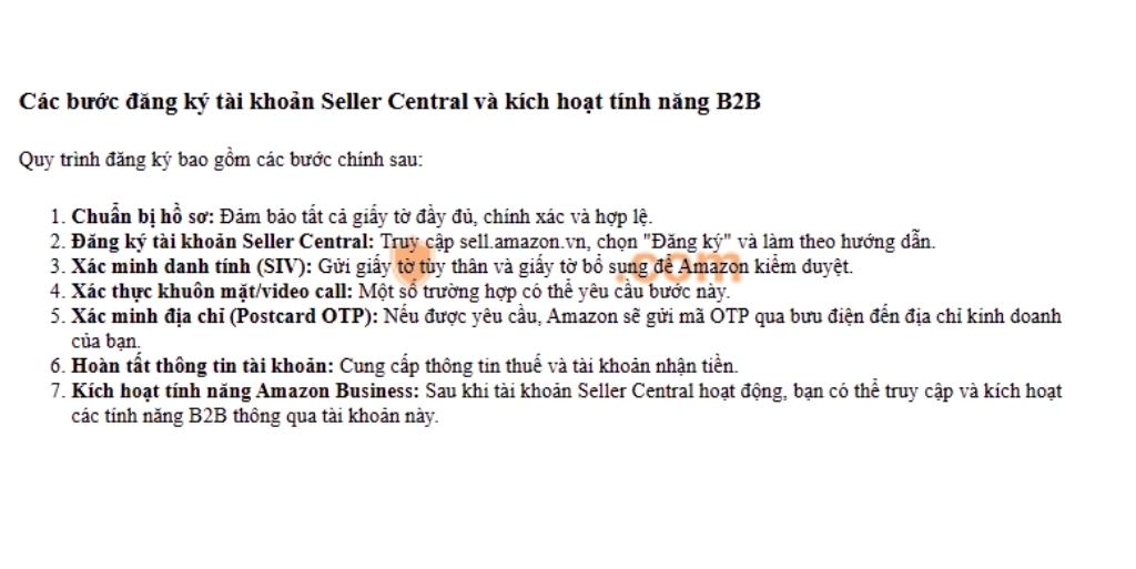 Các bước đăng ký tài khoản Seller Central và kích hoạt tính năng B2B