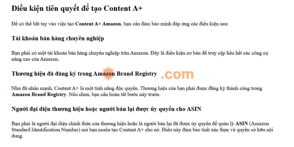 Content A+ Amazon là gì? Điều kiện, lợi ích và hướng dẫn 7 bước tạo Content A+ trong Seller Central 2 Điều kiện tiên quyết để tạo Content A+