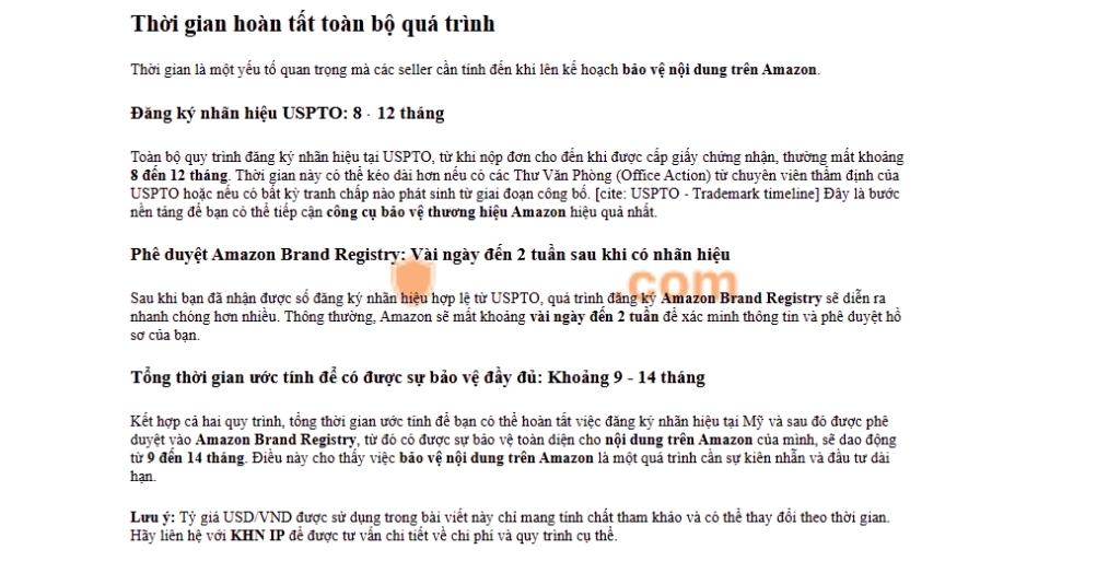 Thời gian hoàn tất toàn bộ quá trình