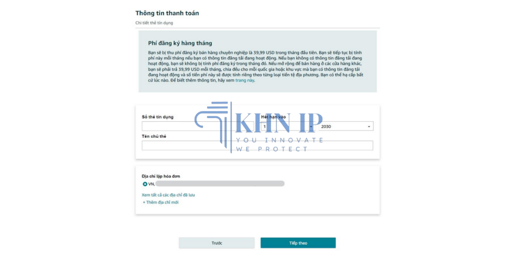 Phần thông tin thanh toán